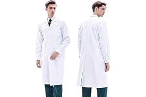 MINGHAM Unisex white lab coat,long-sleeved lab coat,doctor's medical lab coat,suitable for work,study,and laboratory use.