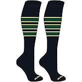 Mk Socks Striped Knee High Baseball, Football Socks (C) Black, Vegas Gold, Dk Green