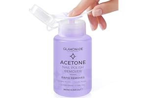 Glamonade Acetone Nail Polish Remover: Gel Polish Remover for Removal of Regular Nail Polish/Gel/Nail Tips/Glitter Polish | Grape Scent Gel Nail Polish Remover with Easy Push-Down Pump(6.34 Fl Oz)