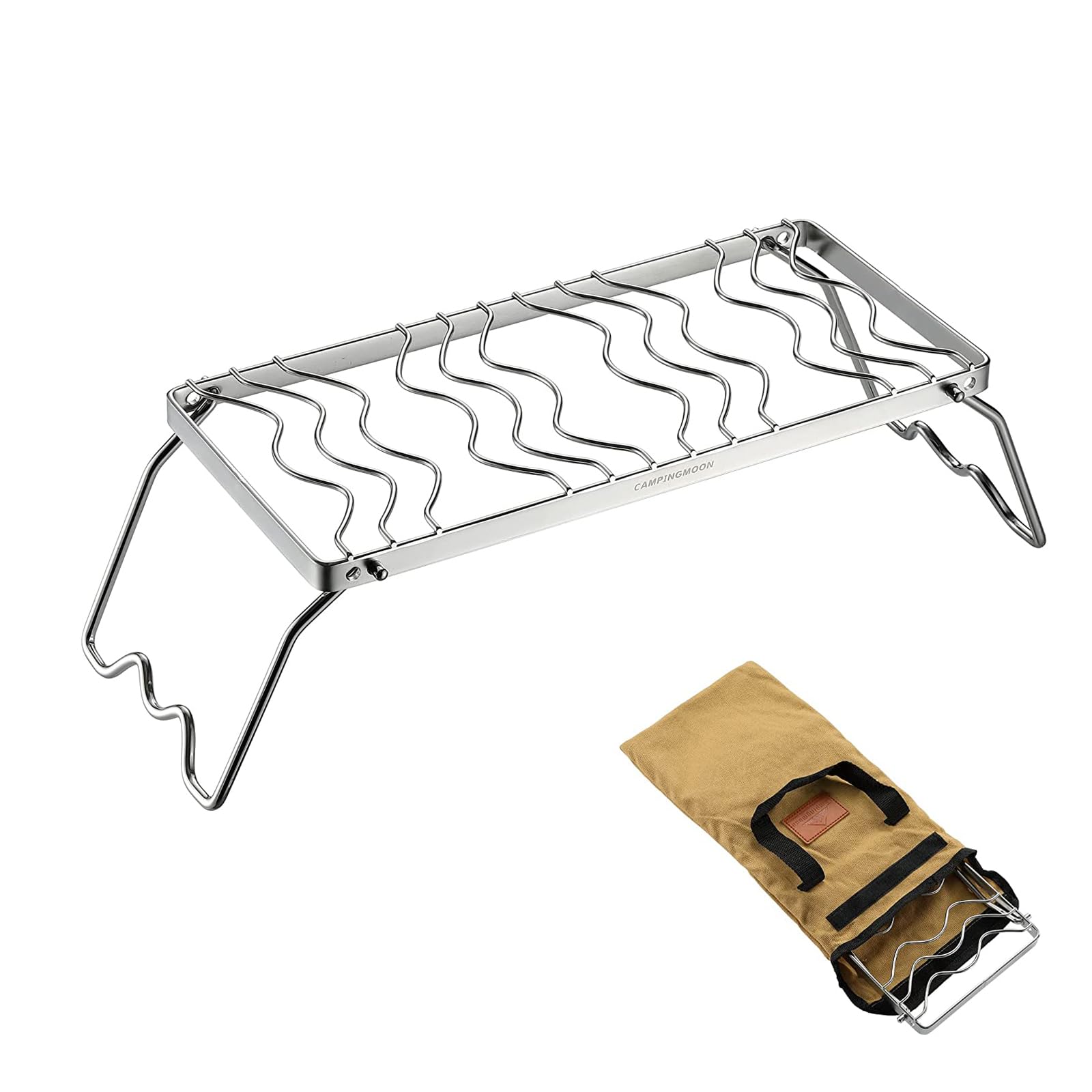 Campingmoon Folding Campfire Grill 304 Stainless Steel BBQ Grill Racks Portable Camping Grill BBQ Stand with Legs Carrying Bag