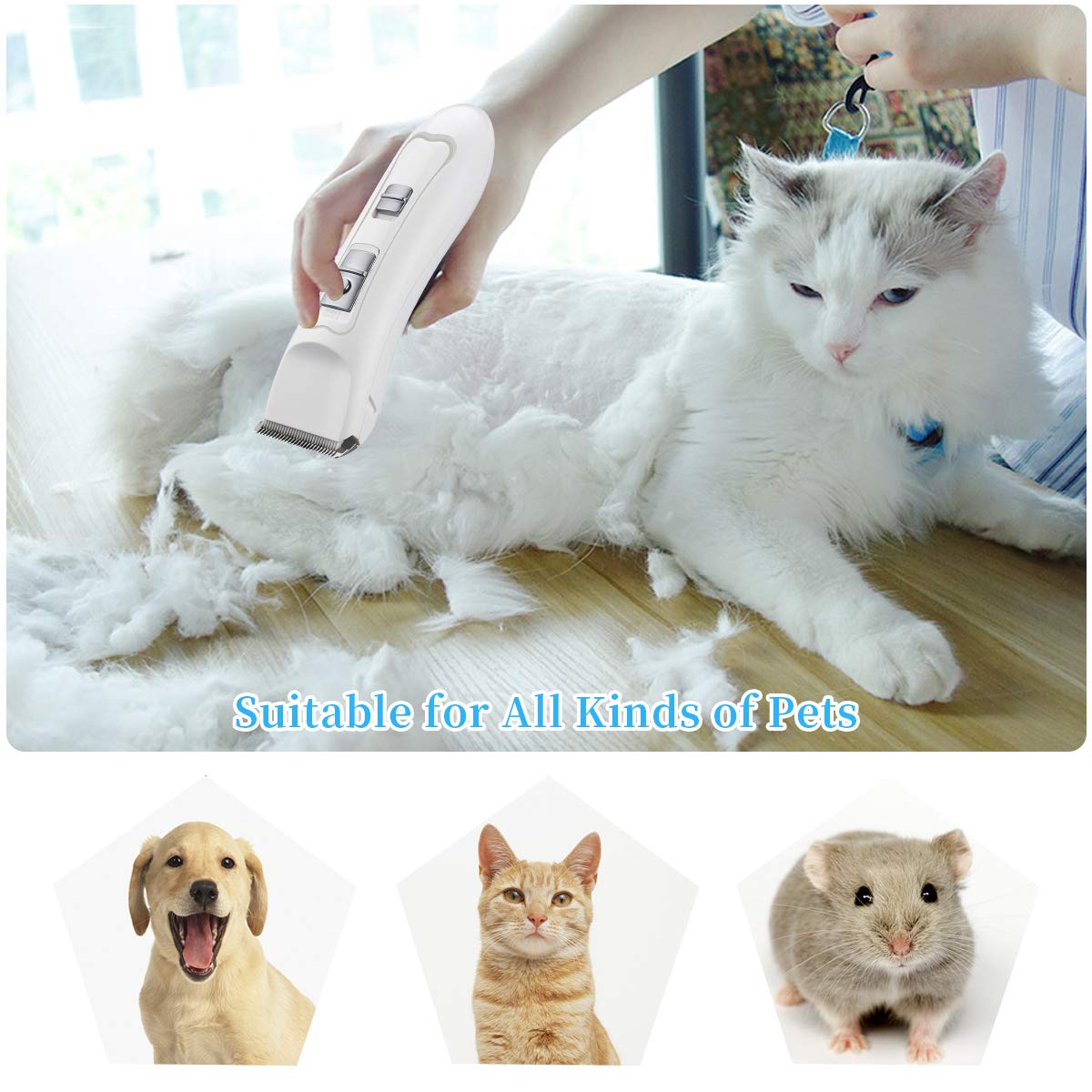 Anewgift Pet Hair Clipper Dogs Cats Cordless Professional Grooming Trimming Kit Set