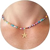 VRIUA Colorful Beaded Necklaces for Women – Summer Beach Boho Starfish, Conch, Shell, Pearl, Palm tree Pendant Necklace Jewelry