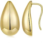 BISAER Chunky 925 Sterling Silver Post Glossy Geometric Backless Earrings Hypoallergenic, 14K Gold Plated Exaggerated Hook Earrings for Women Minimalist Jewelry Gift Everyday Wear