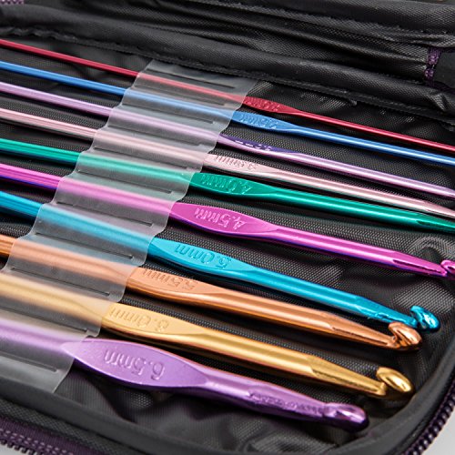 Cutebox 22pcs Mixed Aluminum Handle Crochet Hooks, Ergonomic Knitting Knit Needles, Weave Yarn Set, 0.6~6.5mm