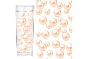 ZEBMOON 200PCS Light Champagne Floating Beads, Champagne Marbles for Vases, Floating Beads for Centerpiece Vases, Vase Filler Faux Pearls, No Holes Filler Beads for Party Wedding Decor, 10/14/20/30mm