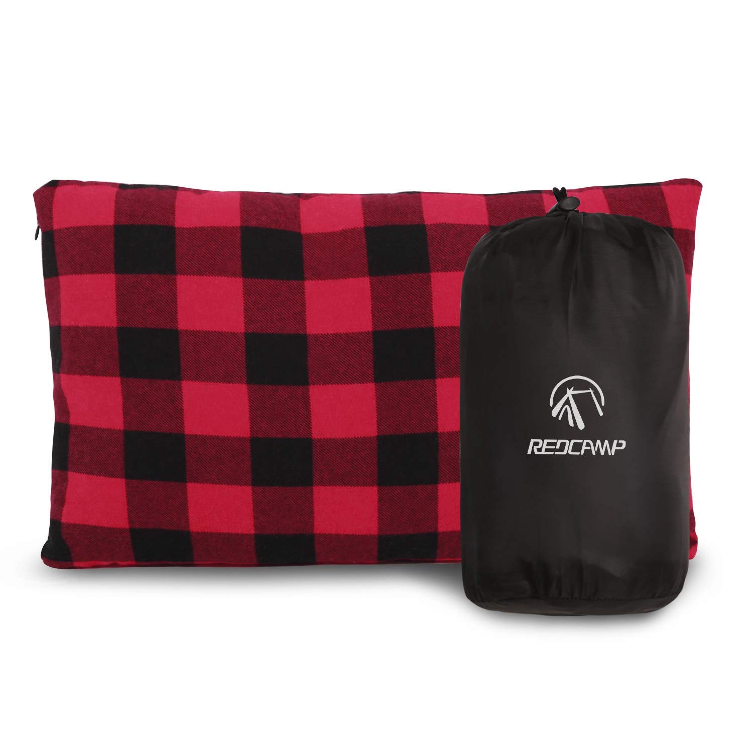 REDCAMP Small Camping Pillow Lightweight and Compressible, Flannel Travel Pillow with Removable Pillow Cover for adults，Ideal for Hiking Outdoor Picnic Backpacking ，Red and Black