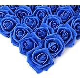 IPOPU Artificial Flowers Roses Heads, 100 Pcs Faux Flowers Real Looking Blue Foam Fake Roses for DIY Crafts Wedding Bouquets Arrangements Party Home Decorations (Royal Blue)