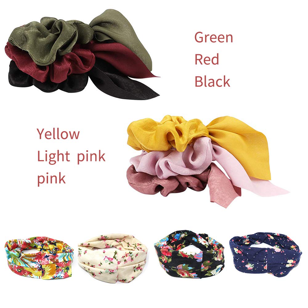 Headbands for Women Twist Bow Wired Scarf Hair Scarf Accessory Hair Band Vintage Flower Headband Printed Head Scarf Elastic Hairband Bandana Boho Hairbands Hair Accessories, 10PCS
