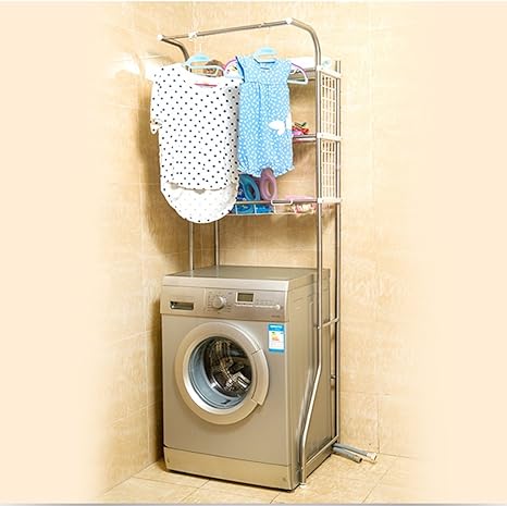 Justierbares Badezimmer-Toiletten-Gestell-Regal über Waschmaschinen-Balkon-Multifunktionsraum-Retter, Edelstahl