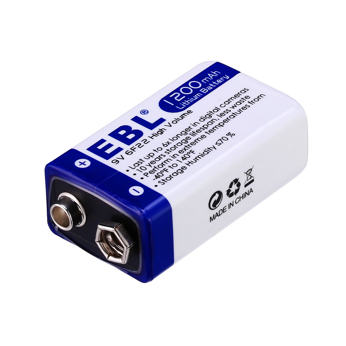 EBL 9V Block 1200mAh Lithium Batterie 6xLonglife 2 Stück