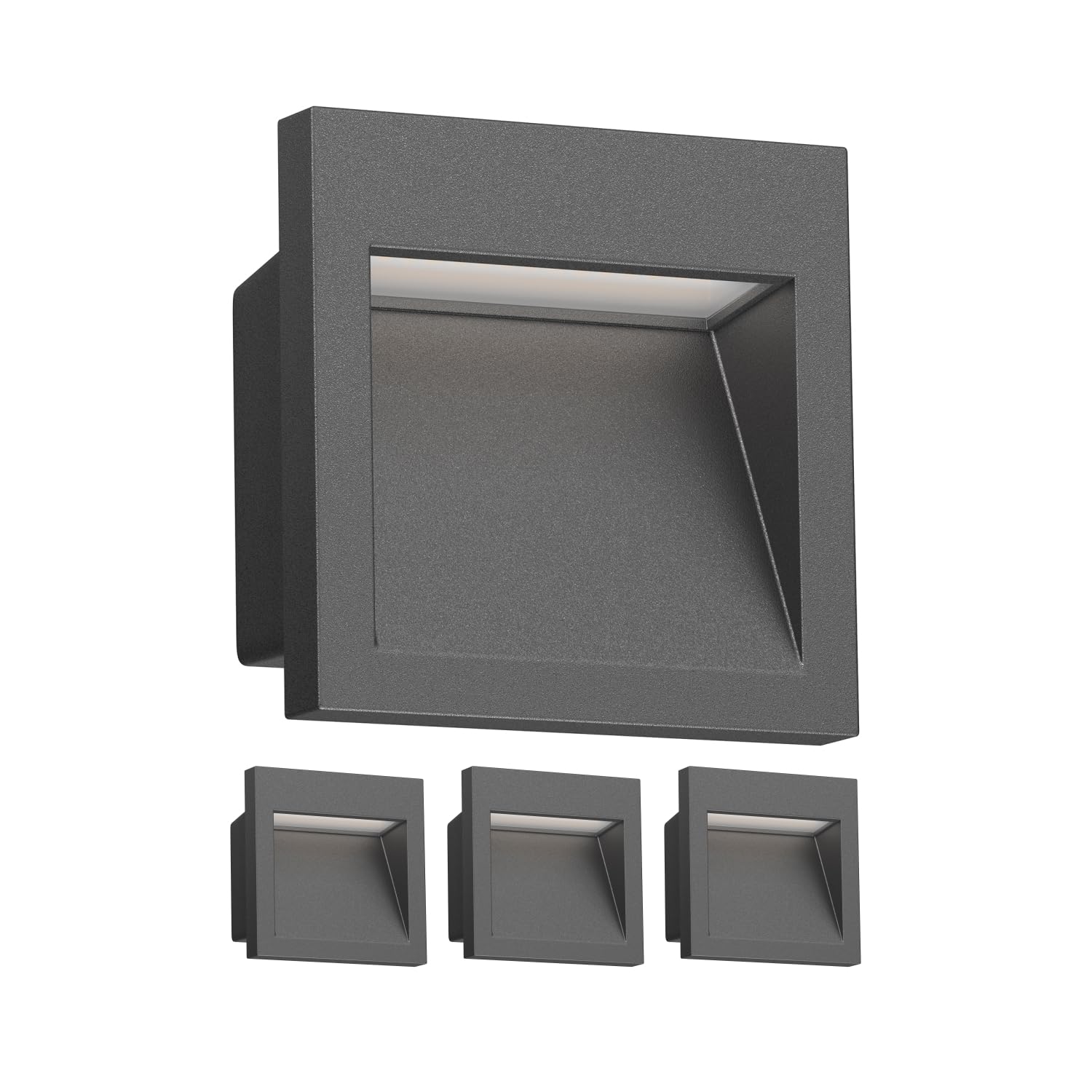 ledscom.de 4 LED recessed wall Light NOLA, Downlight for Outdoors, IP54, Anthracite matt, 90 x 90mm, Warm White