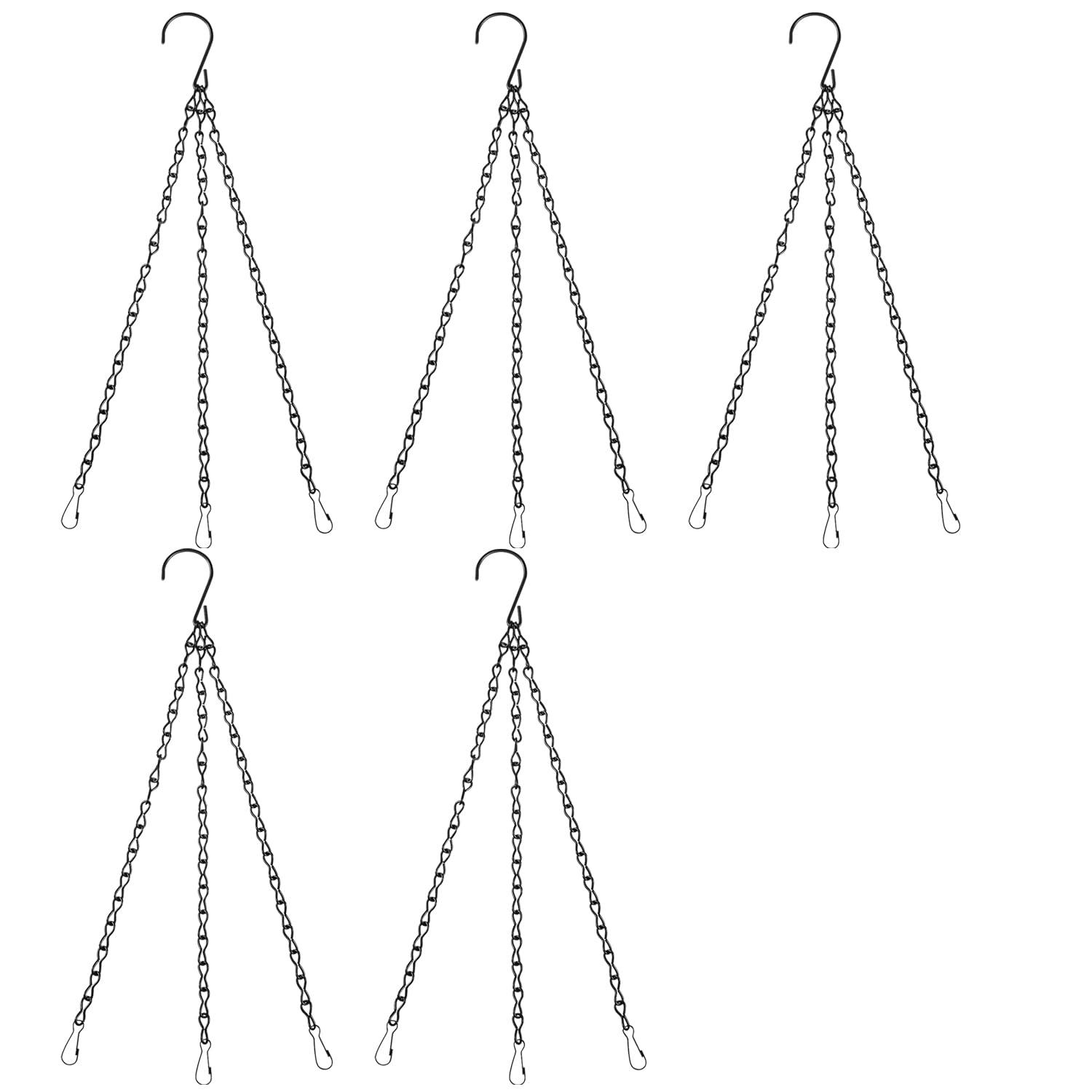 Lainrrew 5 Pcs Plant Hanging Chains, 3 Point 16 Inch Flower Pot Basket Hanger Chain Garden Plant Hangers for Bird Feeders Lanterns Planters (Black)