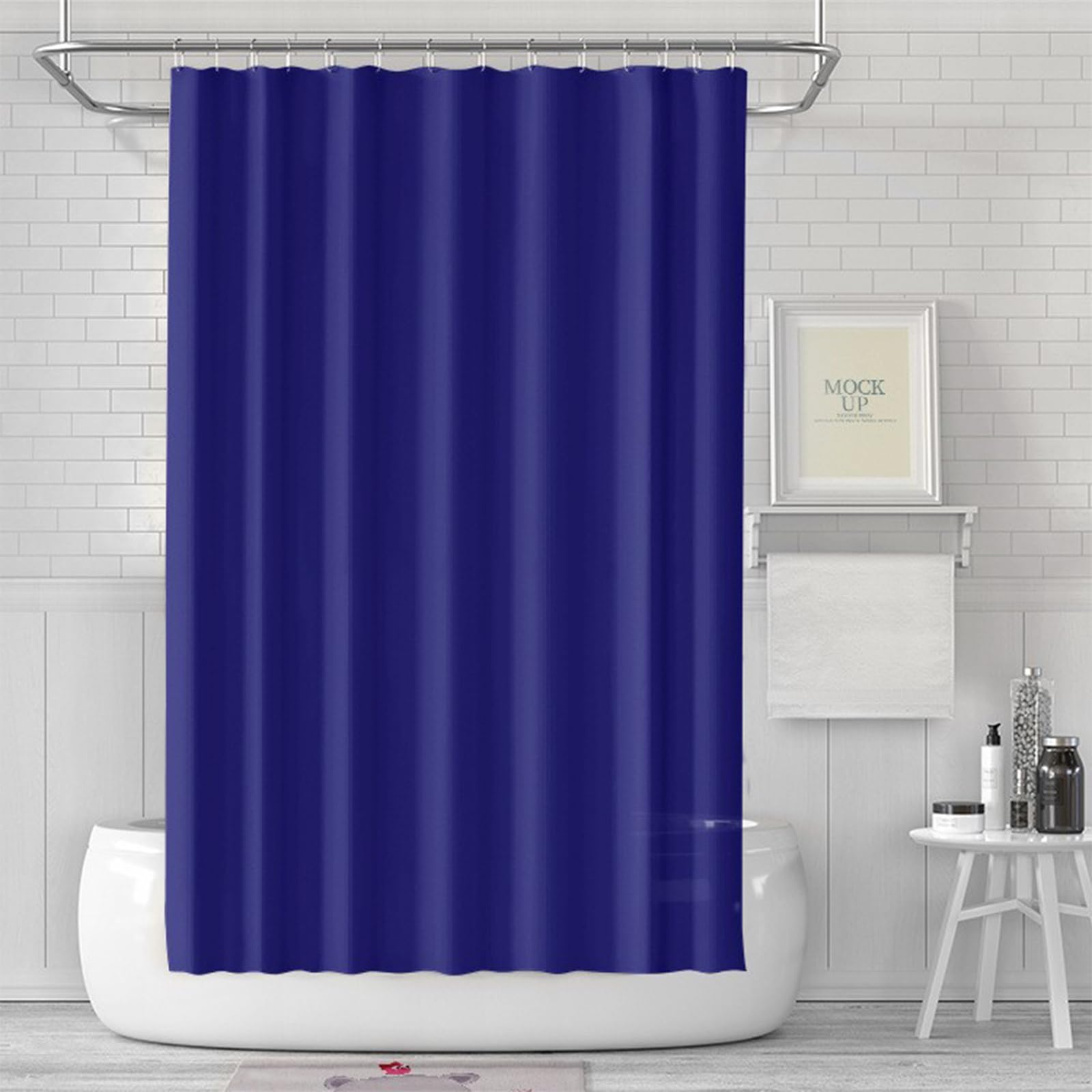 ECO Shower Curtain Mould Proof 180x180cm, Solid Dark Blue PEVA Waterproof Heavy Duty With 3 Magnets, 12 Plastic Hooks Quick-Drying Washable Bathroom Decor