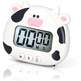 Digital Kitchen Timer, Cute Cartoon Animal Countdown Egg Timer with Stand, Portable Multifunctional Cooking Timer for Kids, Teachers, Classroom, Home, Office, Exercise, Study, Cow White