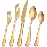 SHARECOOK Satin Finish 40-Piece Stainless Steel Flatware Set, Matte Gold Silverware, Dishwasher Safe