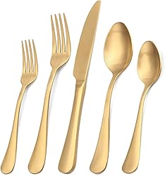 Matte Gold Silverware Set,SHARECOOK Satin Finish