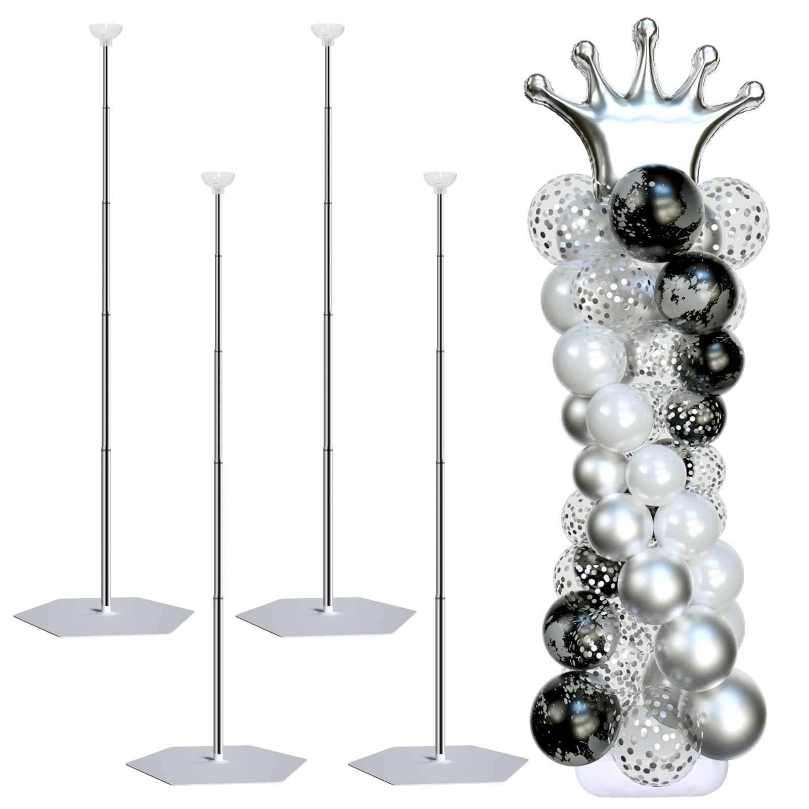 Photo 1 of Balloon Arch Stand, Balloon Stand Set of 4, 7 Feet Height Adjustable Metal Balloon Column Stand for Party Decorations Wedding Birthday, Graduation Party Decoration, Baby Shower