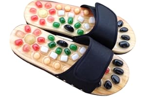 Cabilock Natural Jade Cobblestone Massage Slippers Black Size 41-42 Foot Health Massage Sandals for