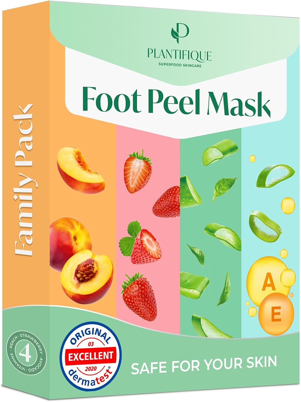 Plantifique Foot Peel Mask – 4 Pairs Exfoliating Foot Treatment Derm Tested