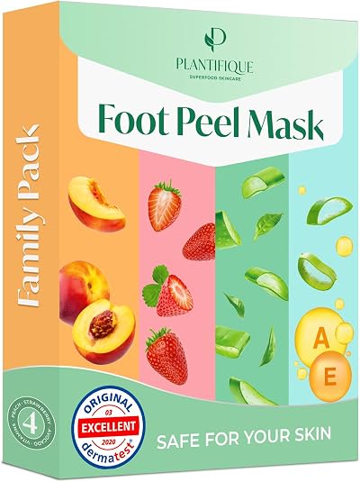 Plantifique Foot Peel Mask – 4 Pairs Exfoliating Foot Treatment Derm Tested