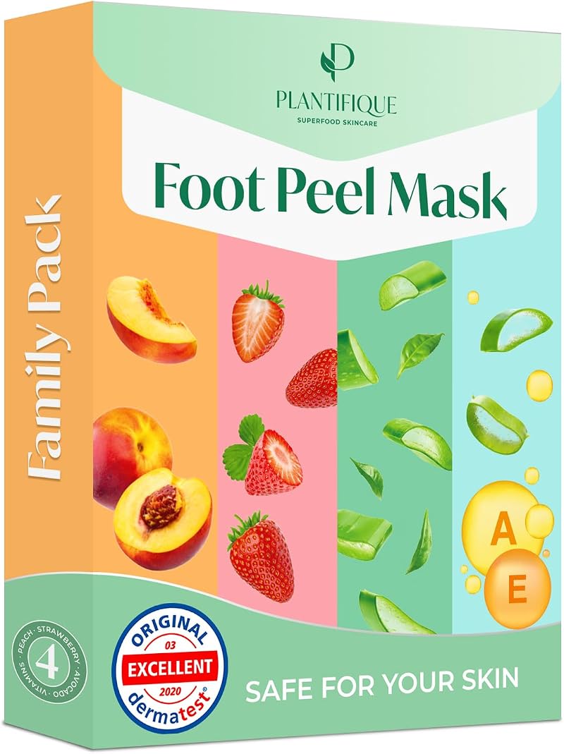 Plantifique Foot Peel Mask – 4 Pairs Exfoliating Foot Treatment Derm Tested