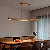 45" Wood Linear Pendant Light, Dimmable Kitchen Island Lighting with Remote, 30W LED Island Lights for Kitchen, Adjustable Li
