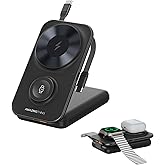 Foldable Magnetic Power Bank with 2 Built-in USB C Cables, Portable Travel Battery Pack 8000mAh, Compatible with Magsafe Wireless Charger for iPhone 17/16/15/14/13/12 Pro Max/Plus/Mini/iWatch/AirPods