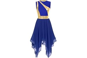 YOOJOO Womens Color Block Praise Liturgical Dancewear Tunic Sleeveless Irregular Hem Lyrical Dance Dress