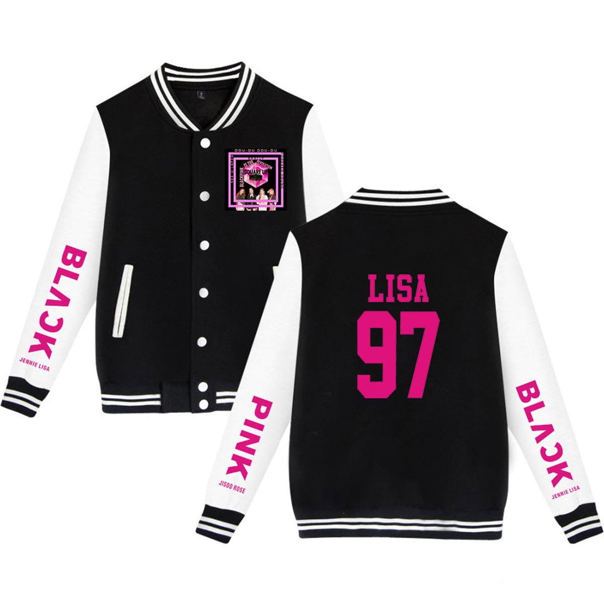 Qaedtls セーター ジャケット ローズ B07kyrzzq1 リサ ベースボールジャケット Black ブラックピンク Kpop ジズー Lisa Large ジェニー ゴルフ 祝開店 大放出セール開催中