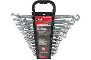 ITC Combination Wrench Set - SAE & Metric Raised Panel CrV Wrenches with Storage Rack - 22 Pieces