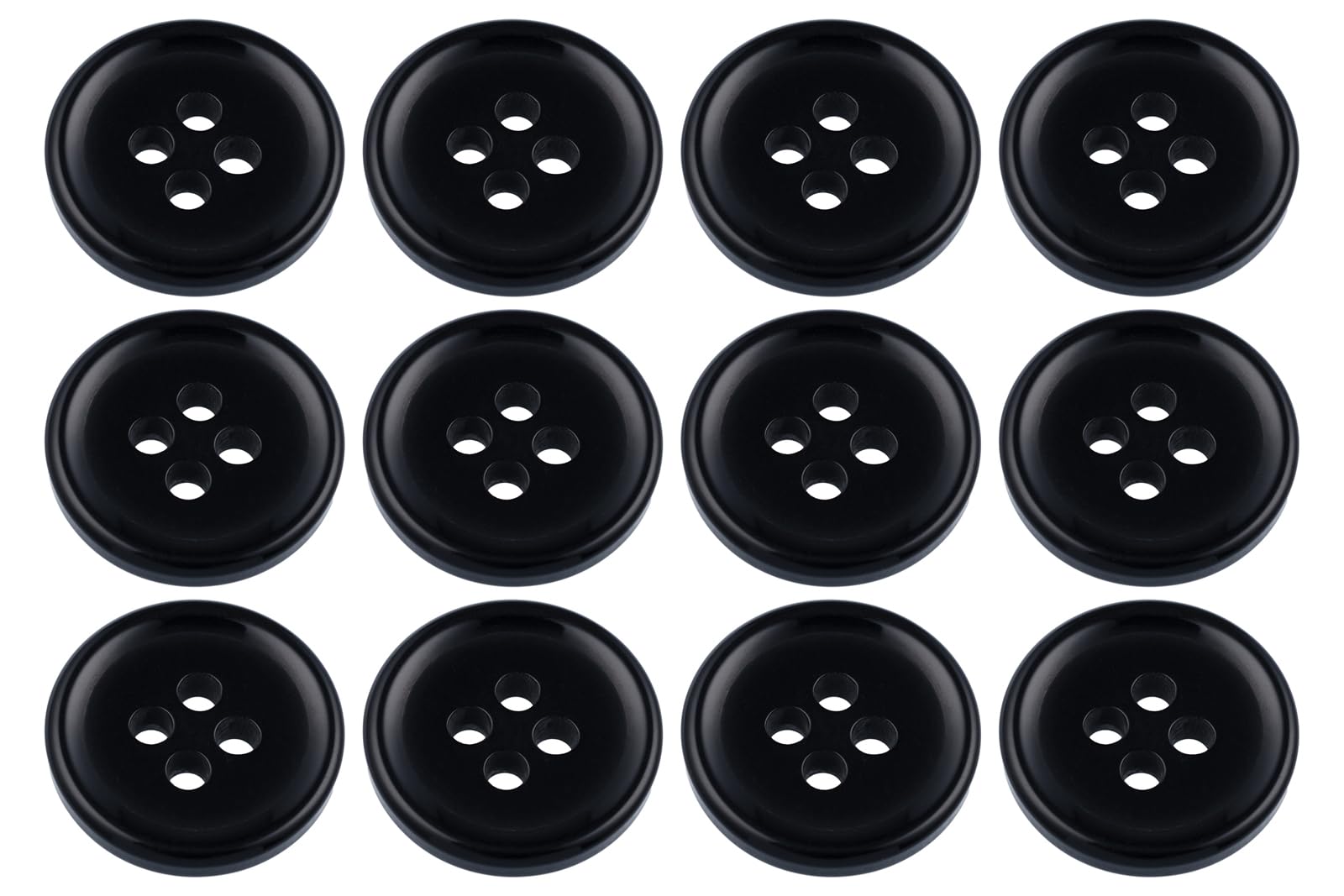 Pack of 12 Black 15mm Round Sew On Plastic Buttons for Trousers Suits Skirts Flat 4 Holes 24 Ligne