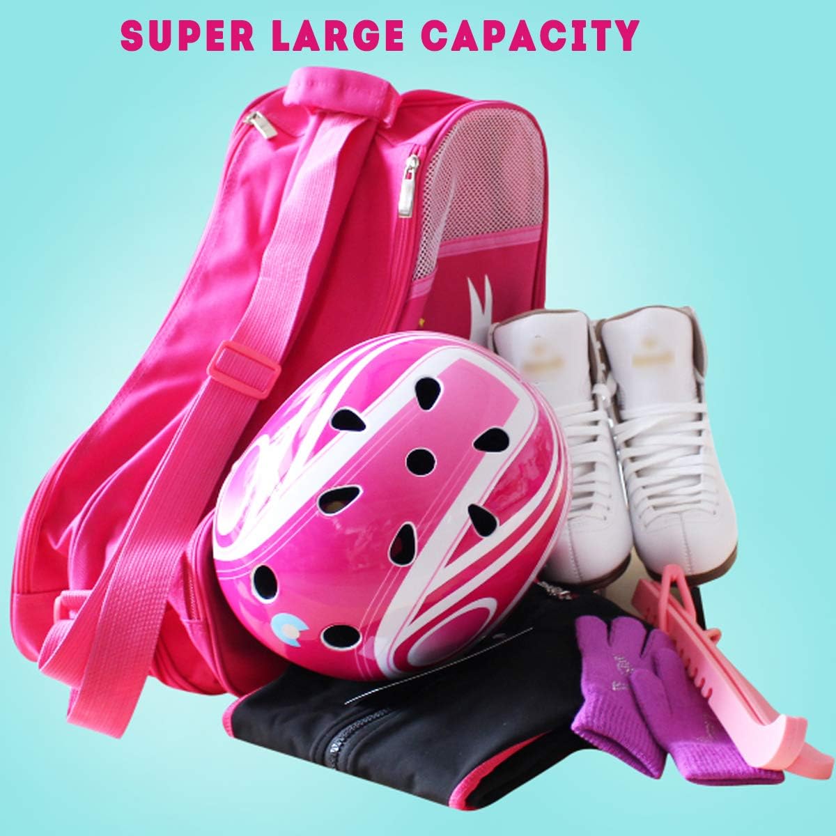 Ice Skate Bag Girls, Roller Skates Bag Inline Skate Bag Roller Ski Boot Bag, Women Figure Hockey Skate Bag Rollerskates Ice Skating Bags, Multiple Pockets for Ice Skate Protective Gears for Kids Adults : Sports & Outdoors