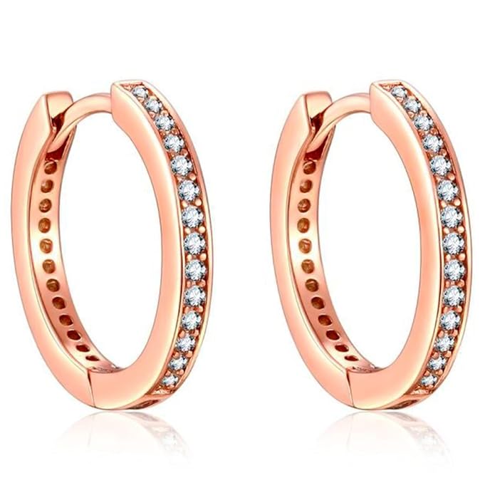 Presenski Rose Gold Creolen Damen, Kleine Earrings Kreis Ohrringe Silber 925 Creolen Zirkonia Earrings Geschenke für Mama Fra