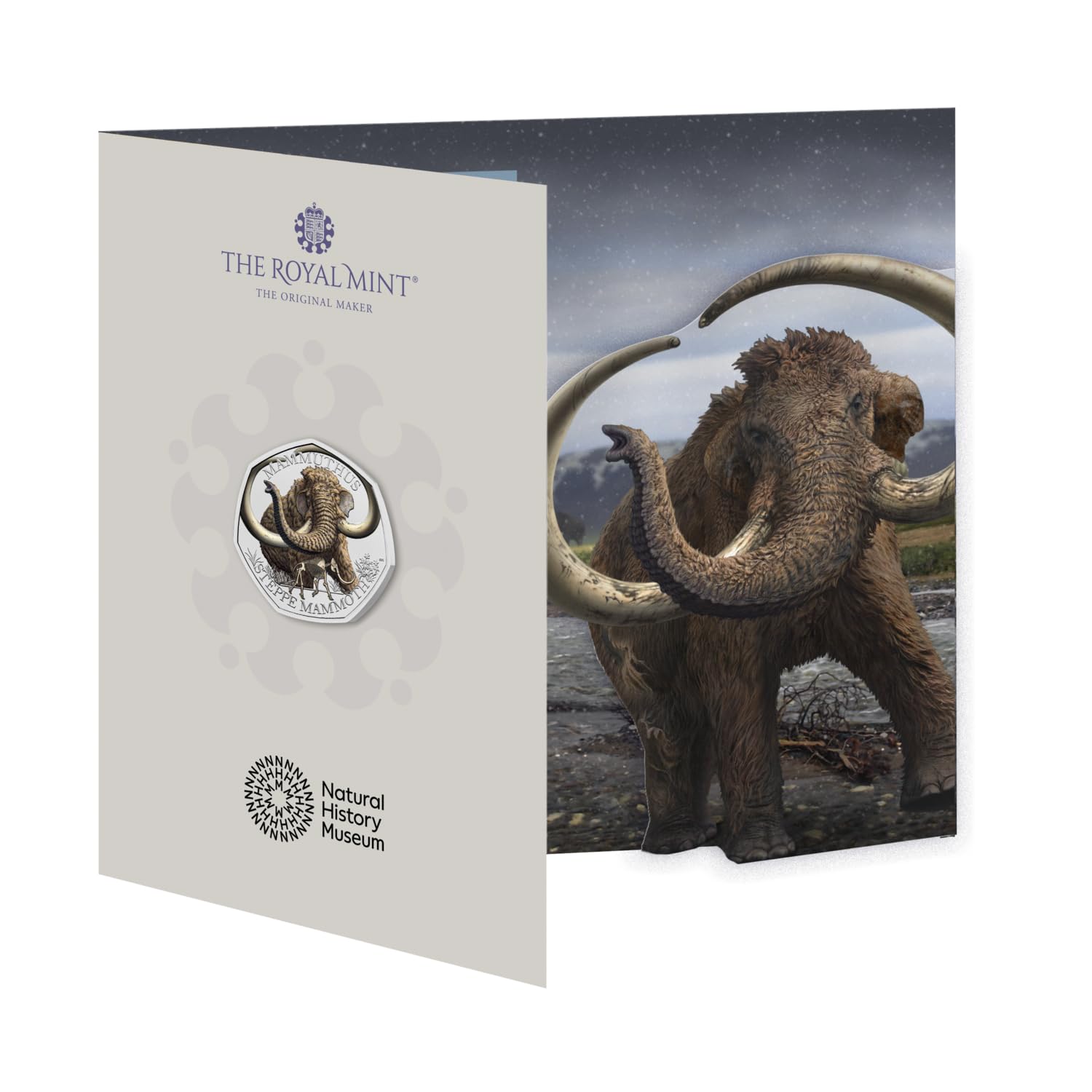 The Royal Mint - Steppe Mammoth 2024 UK 50p Brilliant Uncirculated Colour Coin, a Gift for Budding Palaeobiologists