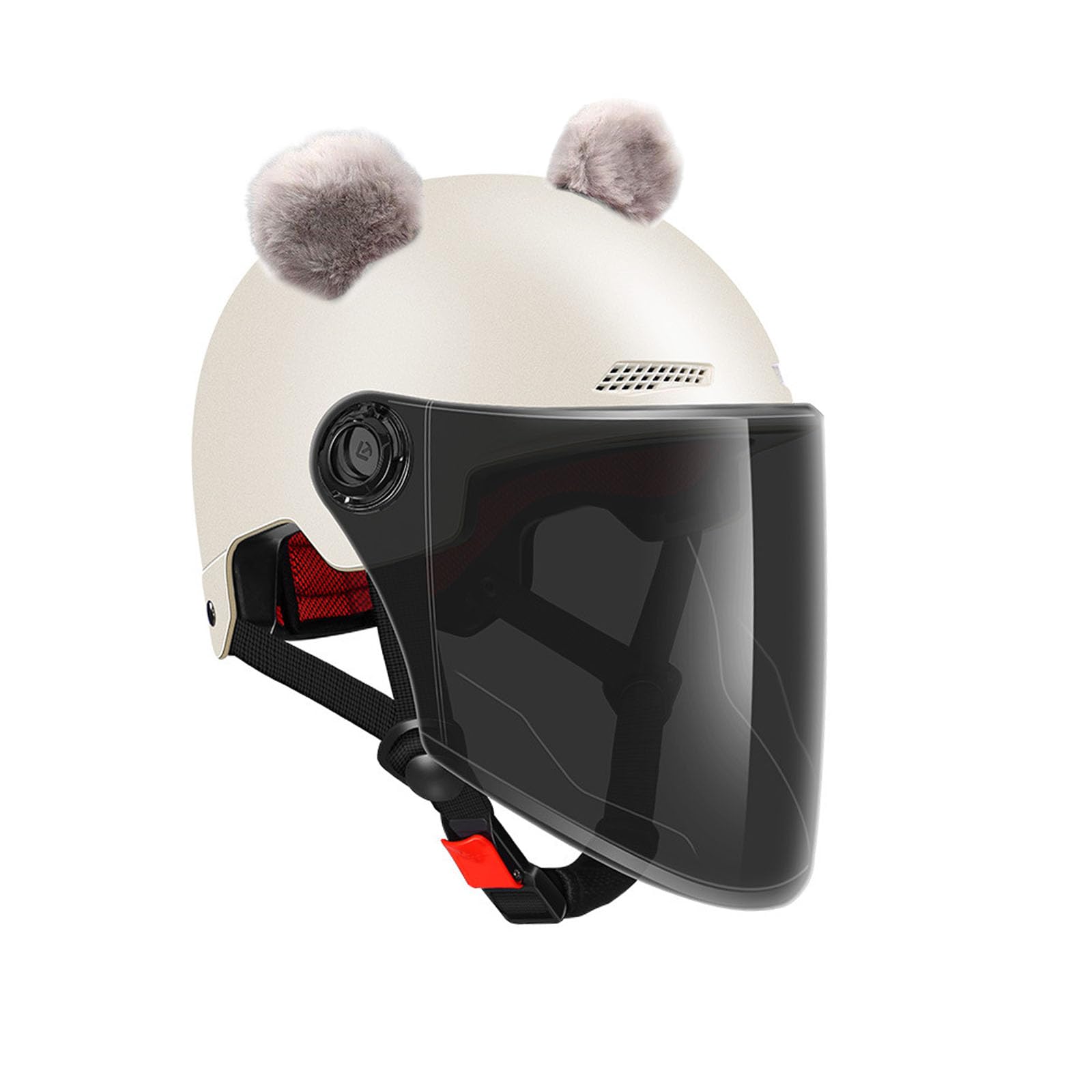 Golden Apple Cute Fuzzy Bear Ear Motocycle Helmet Decor with Sticker Plush Ski Helmet Bike Helmet Accessory Decoration (Grey)