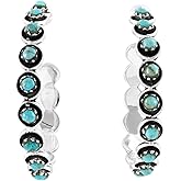 Hoop Turquoise Earrings Sterling Silver 925 Genuine Gemstones & Gemstones