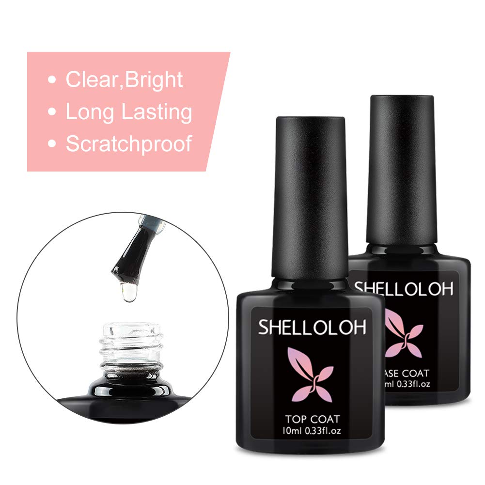SHELLOLOH 2pcs Gel Nail Polish Top Coat and Base Coat Set Soak Off LED Gel Nail Art Manicure Kit Long-Lasting 10ml : Beauty