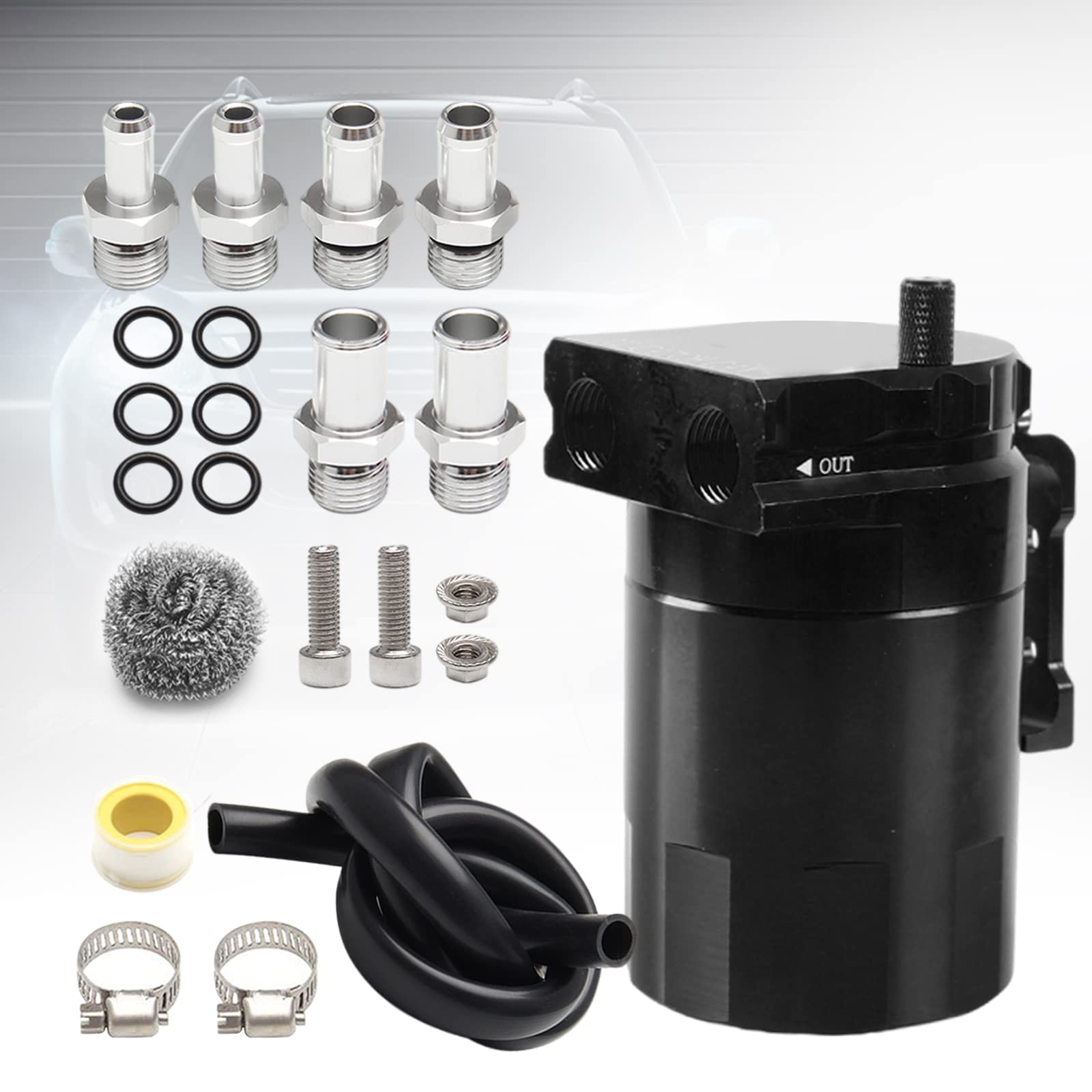 Photo 1 of Htostar Racing Thick Shell Baffled Oil Catch Can Coolant Fuel Catch Can Reservoir Kit - Black