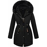 UMIPUBO Women's Winter Parka Fleece Lined Jacket Thicken Puffer Coat with Removable Fur Trim Warm Anoraks Outwear with Hood