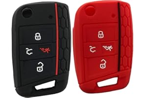 ARRUWEER Silicone Key Cover Case Remote Fob Protector fit for VW Golf Polo 2016-2017 4 Buttons Keyless Entry Remote Key Fob Skin Protective key Jacket (1 Black + 1 Red)