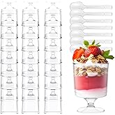 BHHQHH 200 Pack Dessert Cups with Spoons,5Oz Clear Plastic Parfait Cup,Disposable Appetizer Cups Mini Shooter Cups for Fruit Ice Cream Mousse Pudding and Party