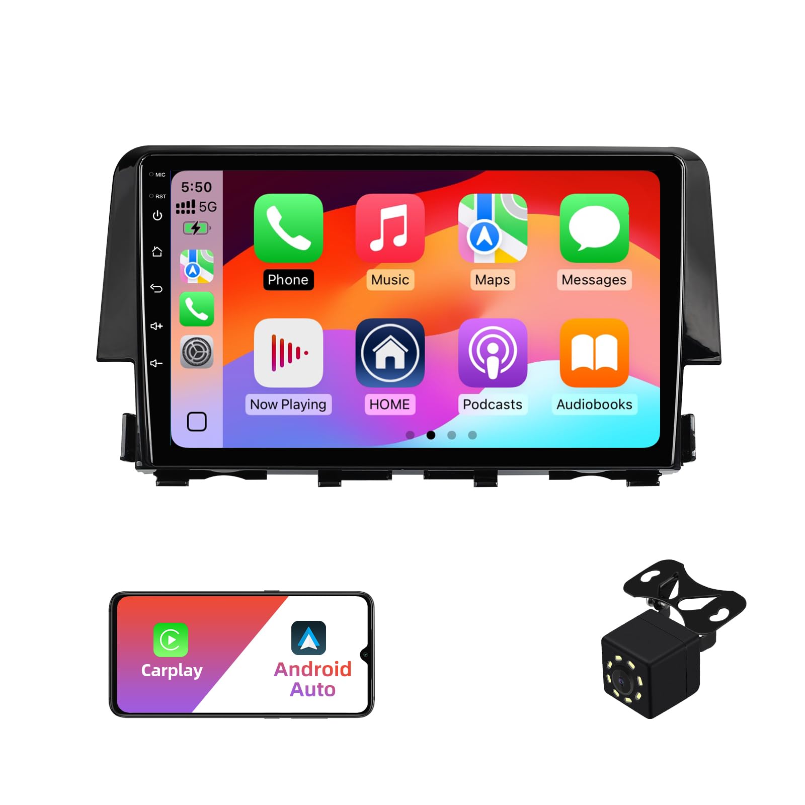 Photo 1 of 2+32G Android 12 Double Din Car Stereo for Honda Civic 2016-2020 with 9 Inch Touchscreen Radio Built-in Wireless Carplay/Android Auto/GPS/Bluetooth/FM/AUX-in/Steering Wheel Controls/Backup Camera