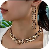 72ore Leopard Earrings Necklace Set Statement Brown 90s Choker Leopard Necklace for Women Vintage Jewelry Set Party Cheetah Print Dress Accessories Birthday Gifts