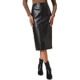 Allegra K Women's PU Leather Midi Skirts Party High Waist Split Back Bodycon Pencil Skirt
