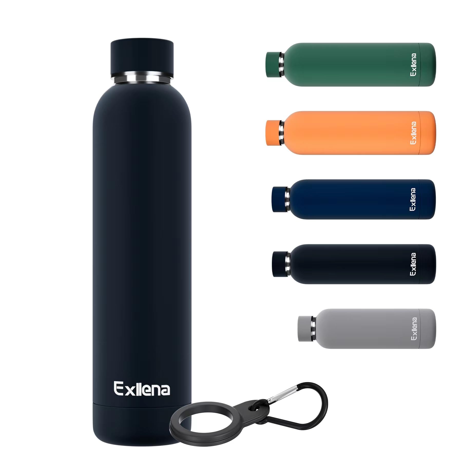 Exllena Insulated Black Water Bottles 750ml with Clip, Double Wall Vacuum Drinks Bottle Keeps Drinks Cold 24 Hrs/Hot 12 Hrs, Stainless Steel Water Bottle BPA Free — image 1