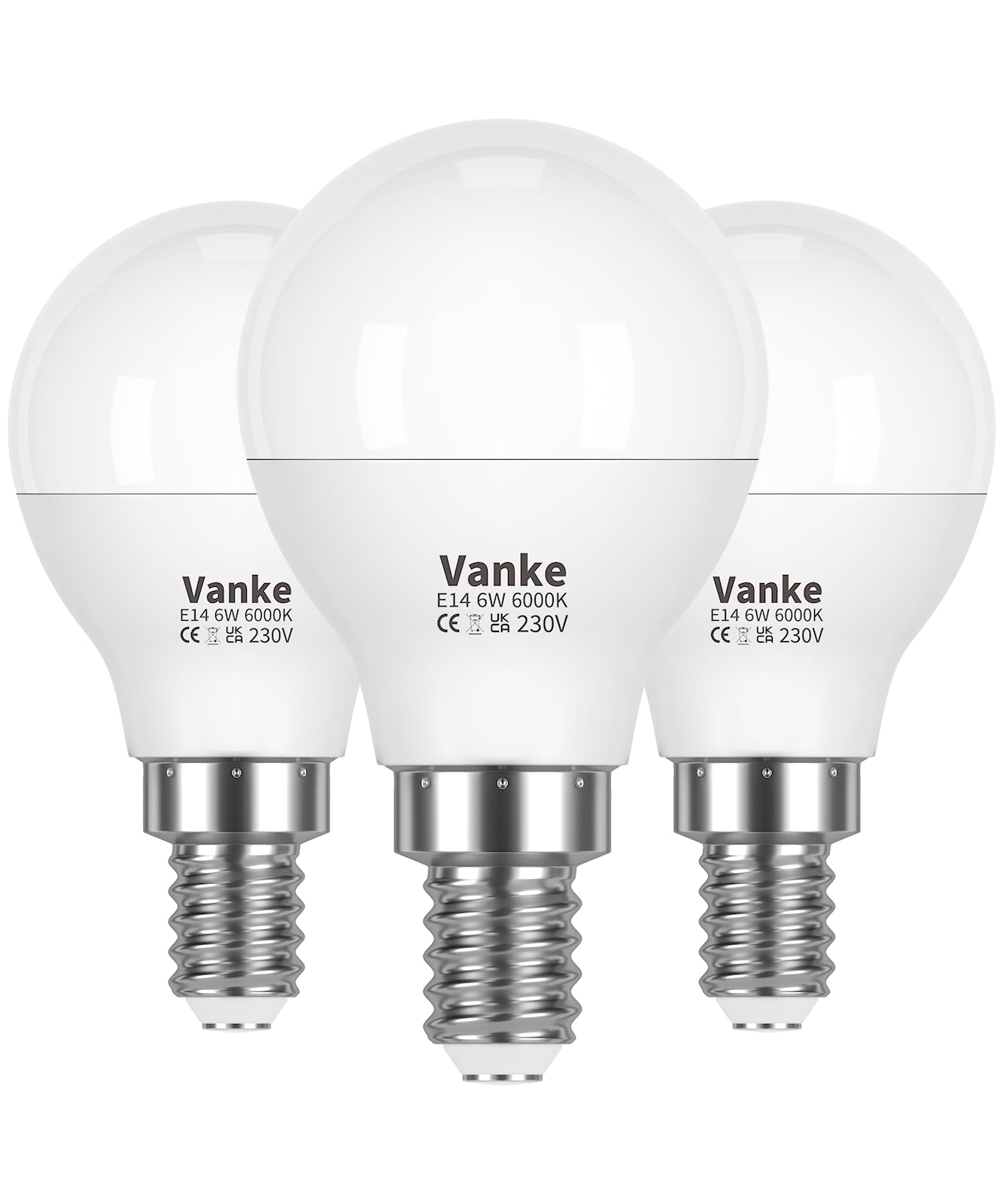 Vanke E14 LED Light Bulb, Cool White 40W Equivalent Golf Ball Bulbs, 6W SES Energy Saver Bulb, 6000K, 470 Lumen, Non-Dimmable, 3-Pack