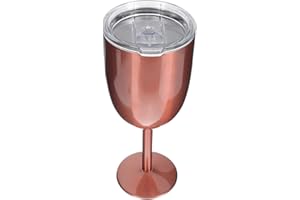 LALADEFIEE 304 Stainless Steel Wine Goblet 10oz Double Layer Stemmed Rose Gold Wine Glass Lid Thermal Insulated for Household