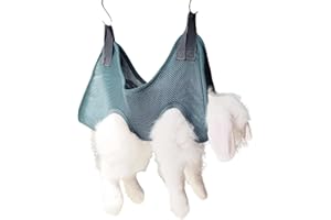 COPFEU Rabbit Grooming Hammock with Safety Belt for Nail Clipping, Grooming, Bunny Bathing Bag for Nail Trimming, Cat Claw Care Bag, Small Animal Grooming Harness (Grey,XX-Small)