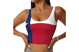 XBNVGR Women's Athletic Vest â€“ Flag of Texas Print Cropped Yoga Tank Top with Removable Chest Pads, U-Shape Back Support