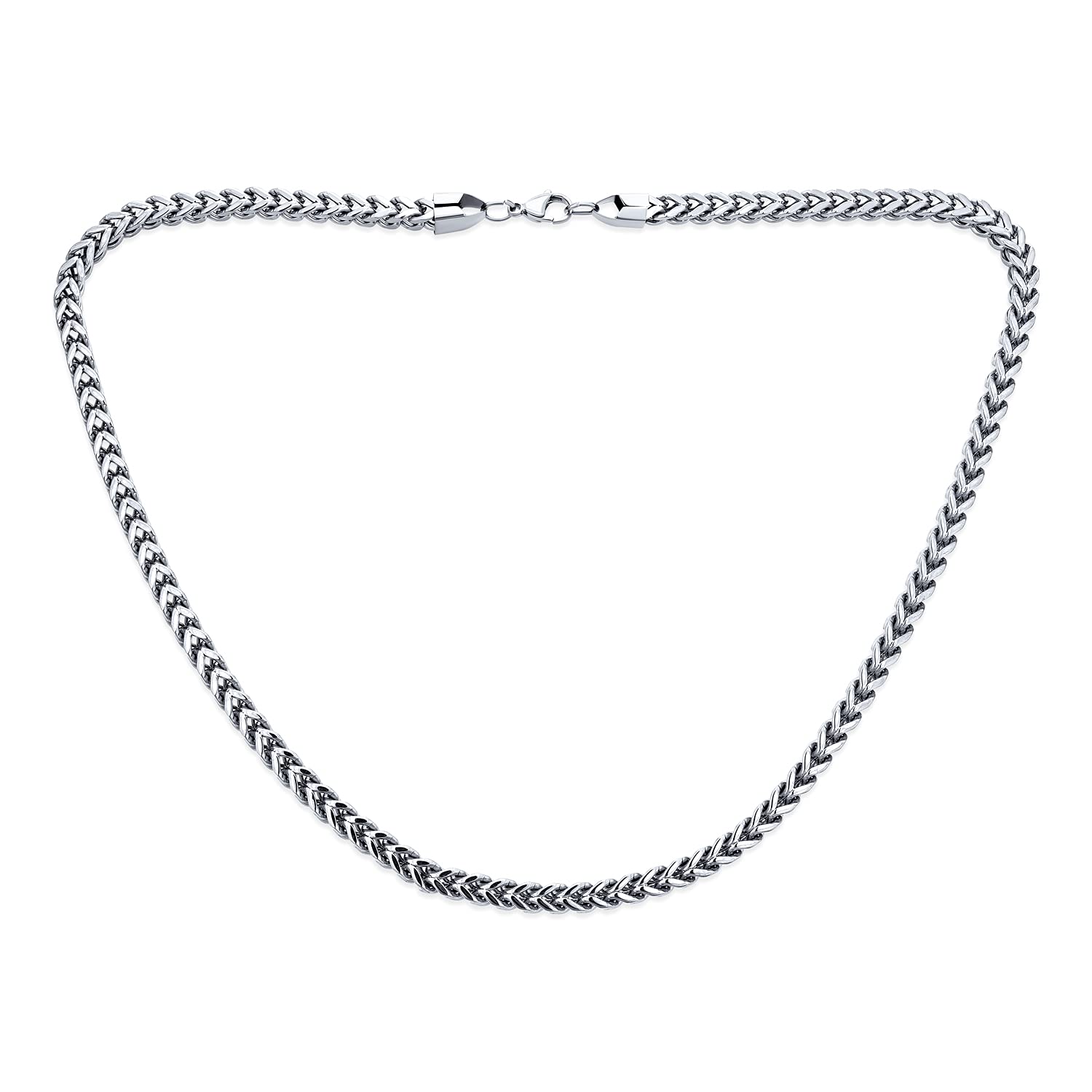Heavy Duty Biker Jewelry Solid Flat Square Wheat Link Foxtail Chain Necklace Men Teens Silver Tone Stainless Steel 6MM, 30 Inch